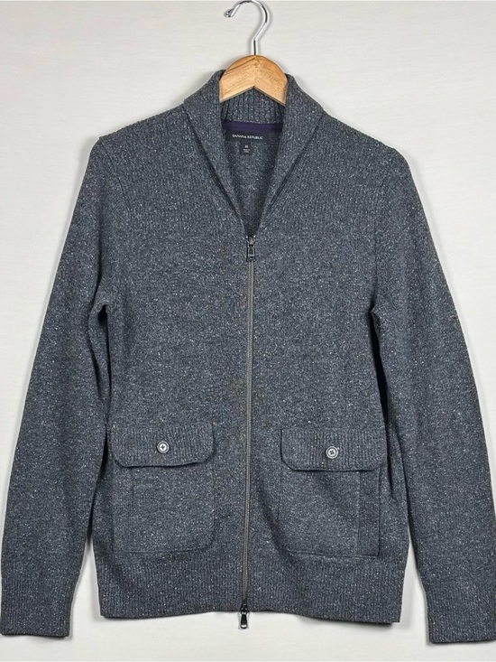 Banana Republic Other - Banana Republic Men’s Wool Silk Shawl Collar Full Zip Cardigan Sweater Grey M